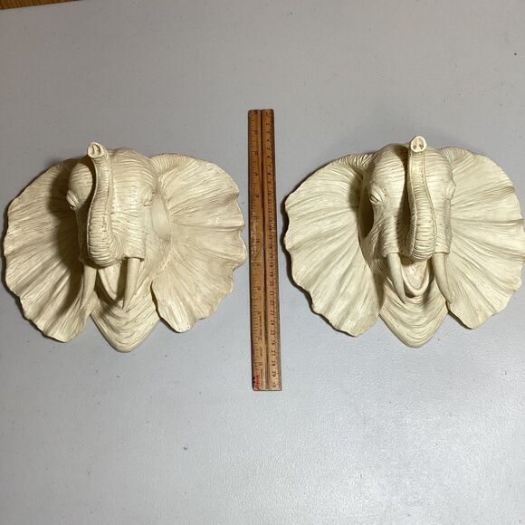 Two Elephant Head Wood Large Curtain Tie Back Ornamental Pull Through Hook Set - Picture 7 of 8